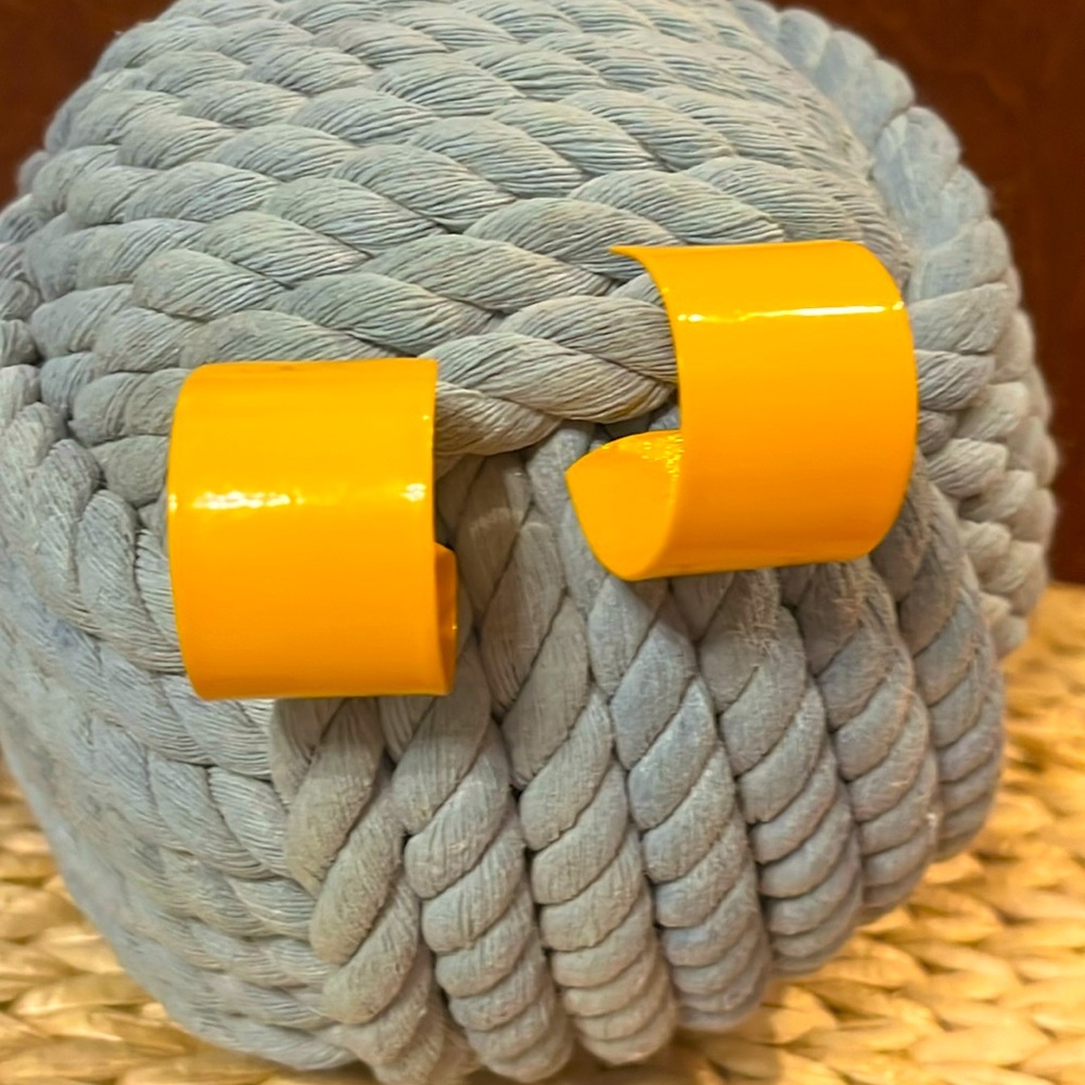 Vintage yellow enameled wide hoops